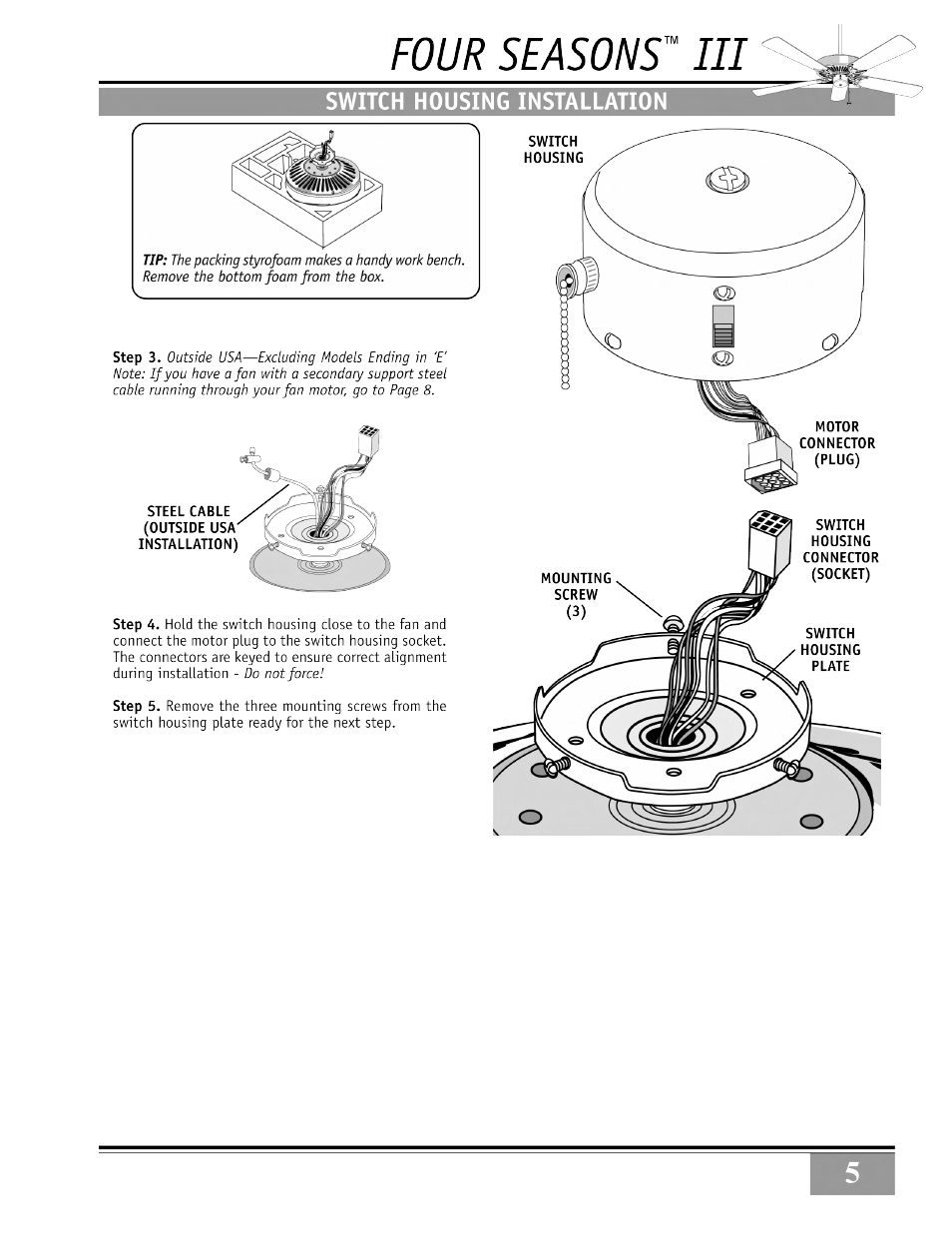 Casablanca Fan Company CASABLANCA Four Seasons III Gallery CEILING FAN 84GxxD User Manual | Page 5 / 17