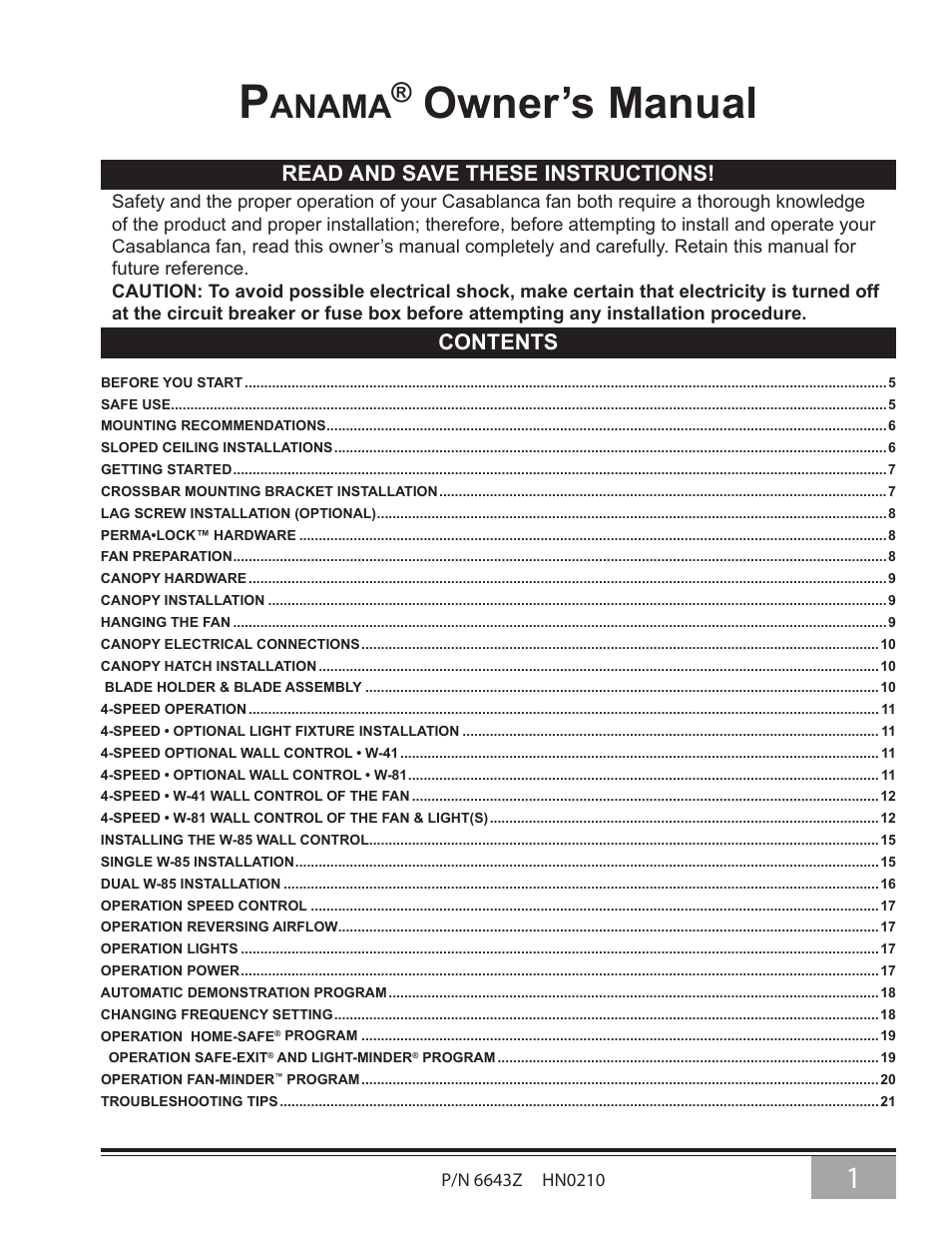 Casablanca Fan Company Panama 6643Z User Manual | 22 pages