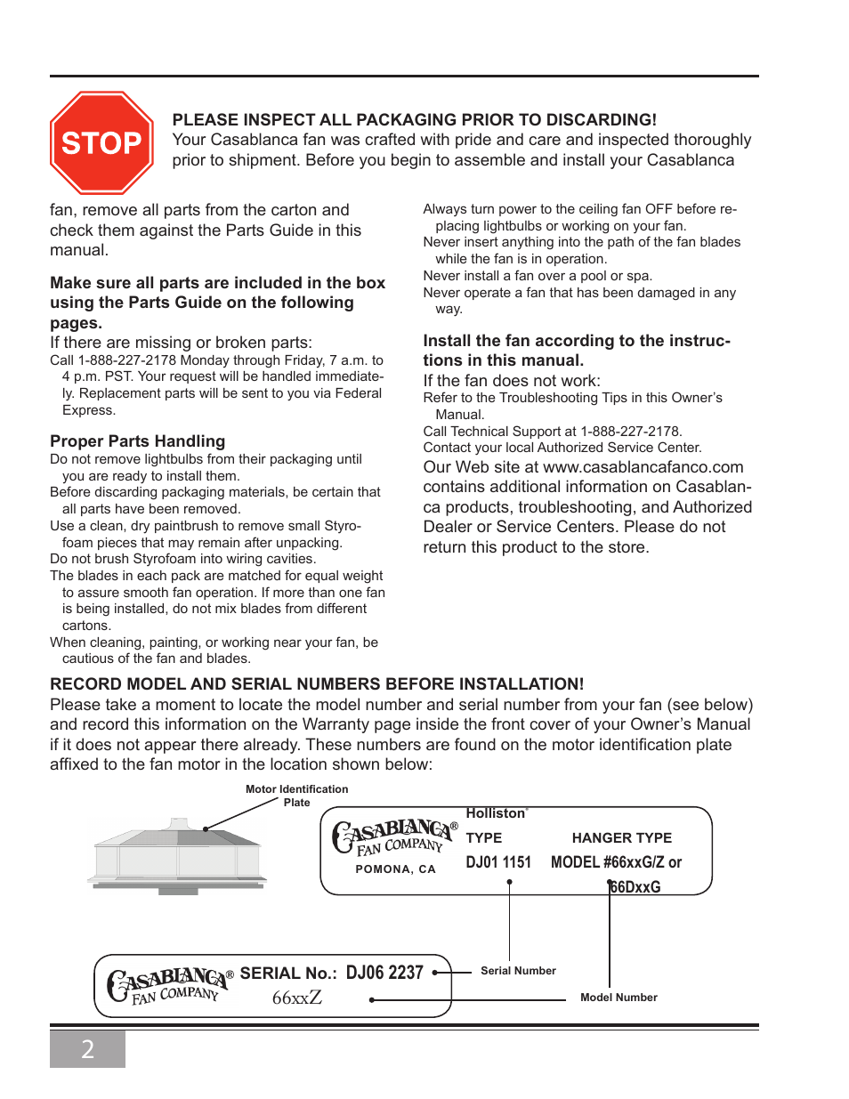 66xxz | Casablanca Fan Company Panama 6643Z User Manual | Page 2 / 22