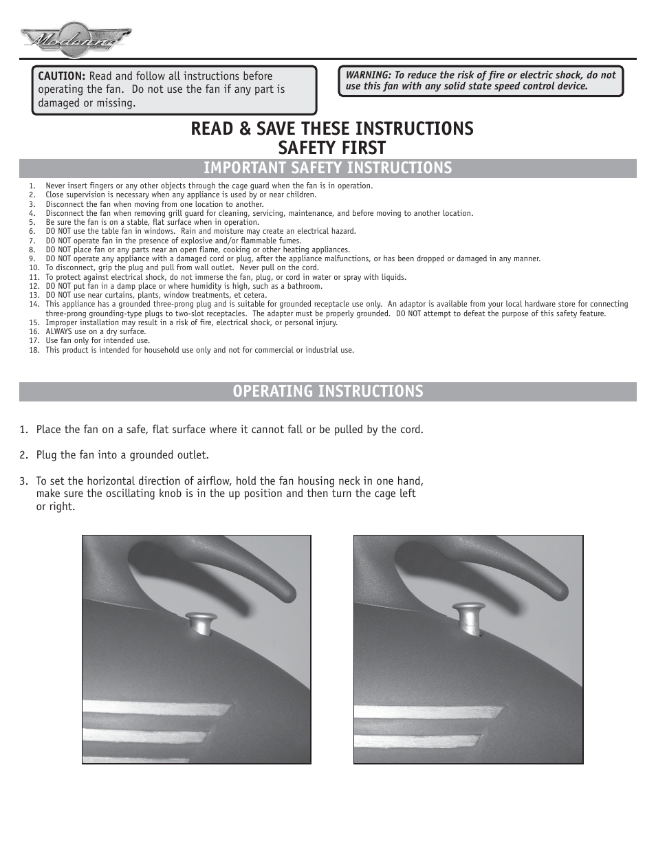 Read & save these instructions safety first | Casablanca Fan Company III User Manual | Page 2 / 4