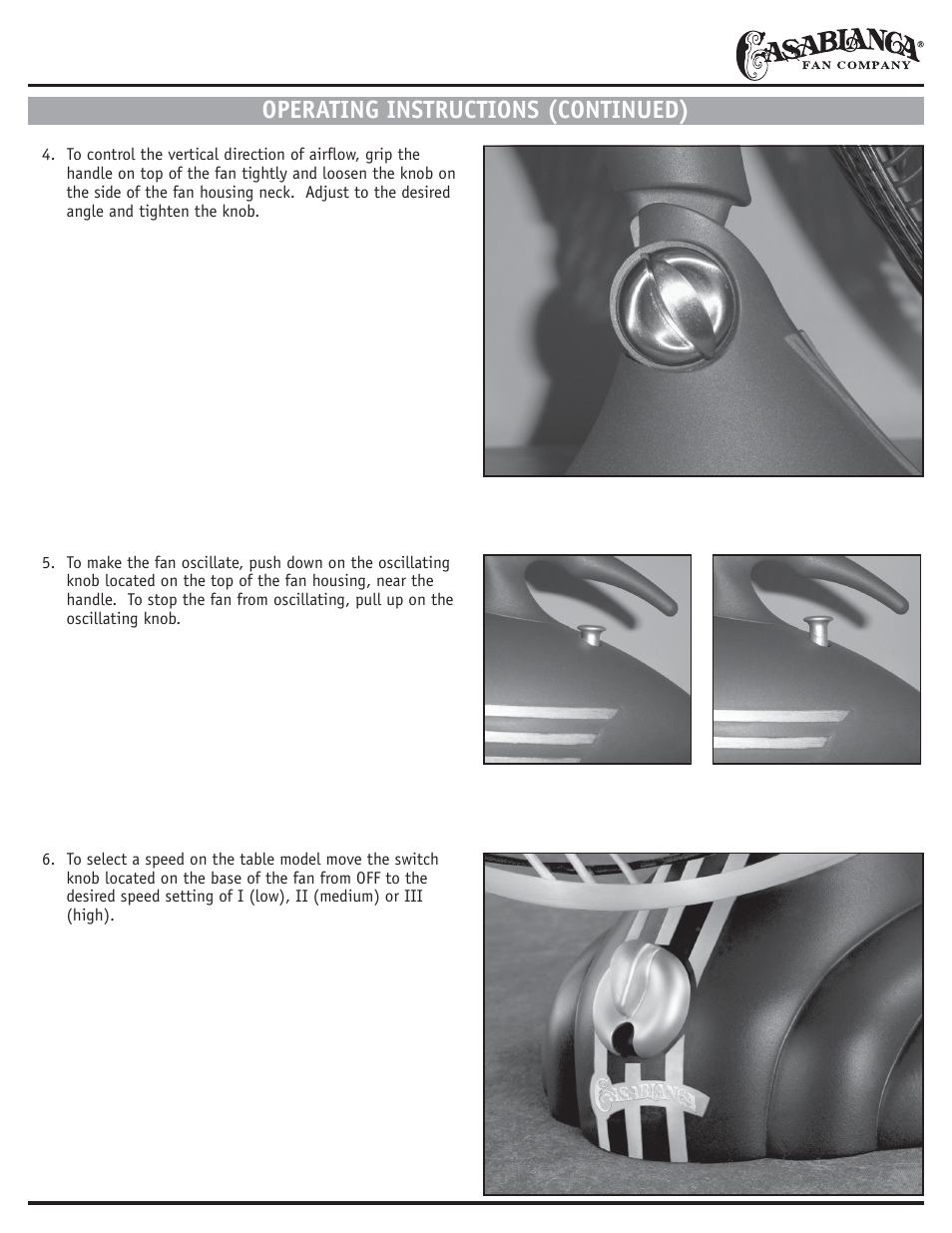 Operating instructions (continued) | Casablanca Fan Company III User Manual | Page 3 / 4