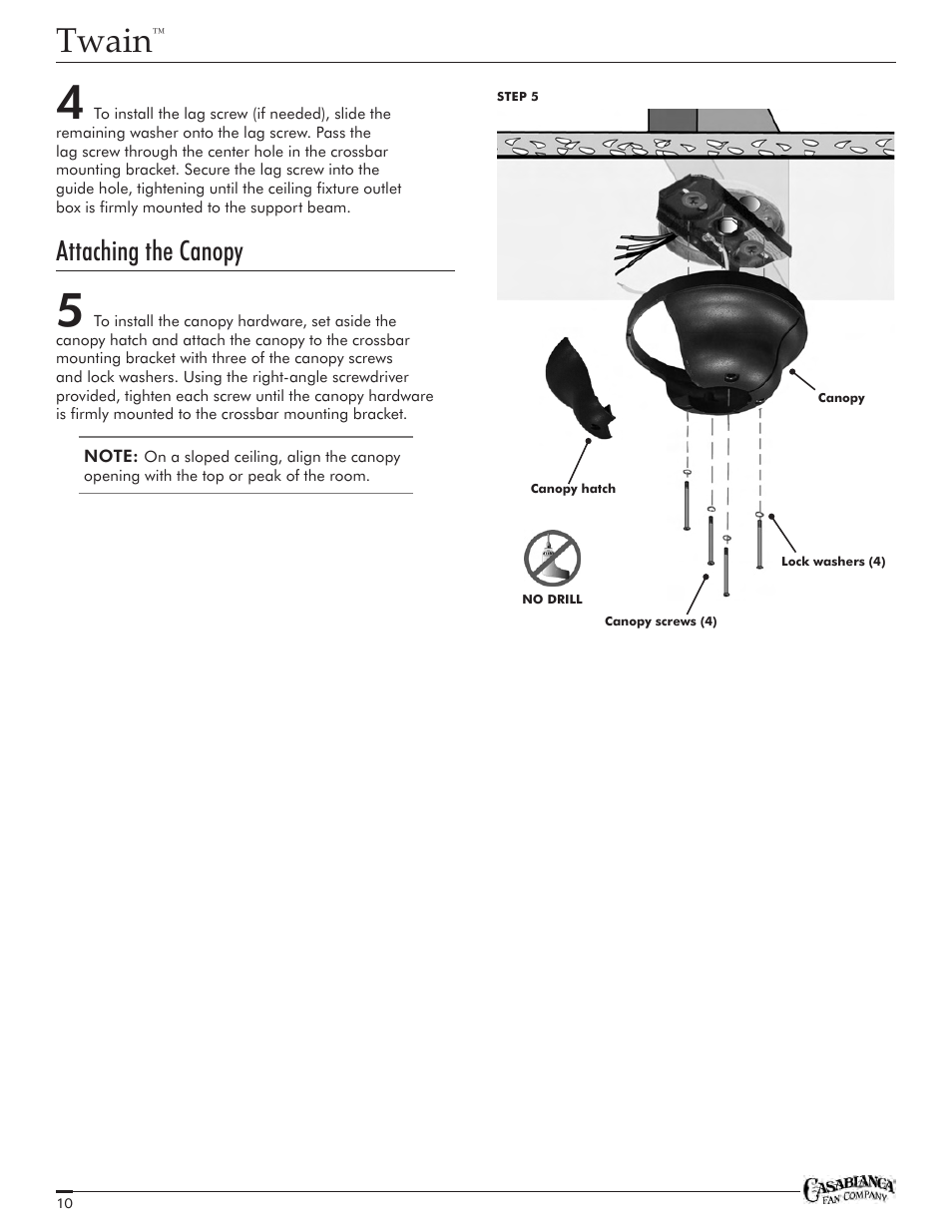 Twain, Attaching the canopy | Casablanca Fan Company Twain TYPE HANGER TYPE DJ01 1151 C25G624FPOMONA User Manual | Page 10 / 22
