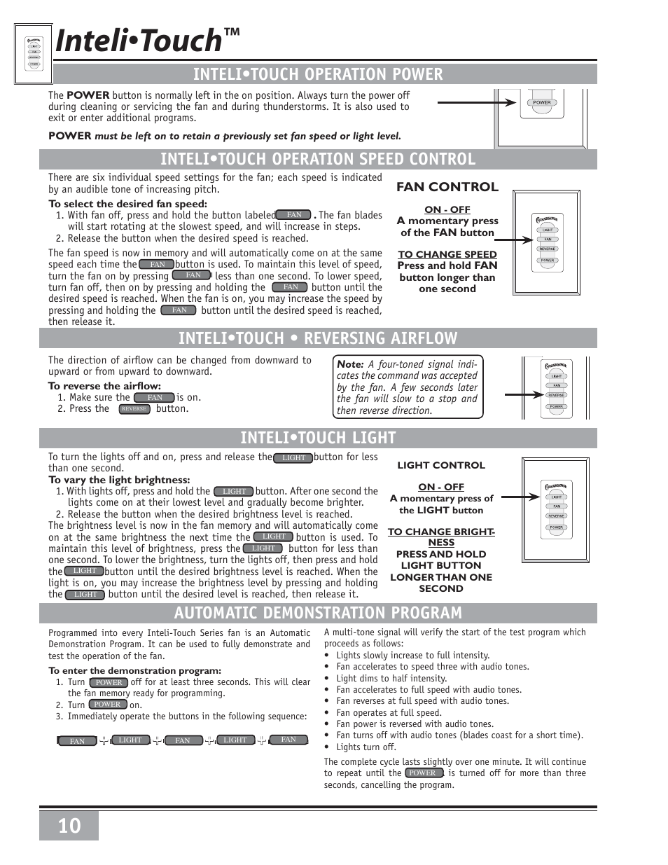 Inteli•touch | Casablanca Fan Company Casablanca Ceiling Fan 6643050 User Manual | Page 10 / 16