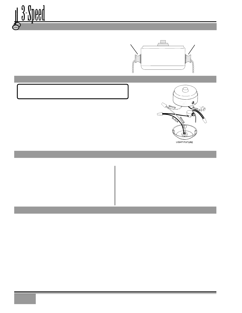 Speed operation, Optional light fixture installation, Troubleshooting | Speed, Speed ♦ optional light fixture installation, Speed ♦ operation, Problem possible remedies -speed | Casablanca Fan Company Capistrano Indoor Ceiling Fan User Manual | Page 9 / 10