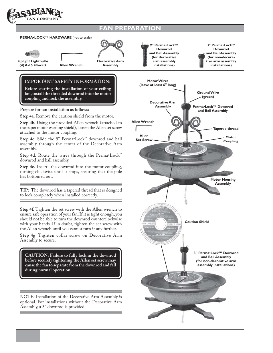 Fan preparation | Casablanca Fan Company Sienna Owner's Manual PSG73M User Manual | Page 6 / 16