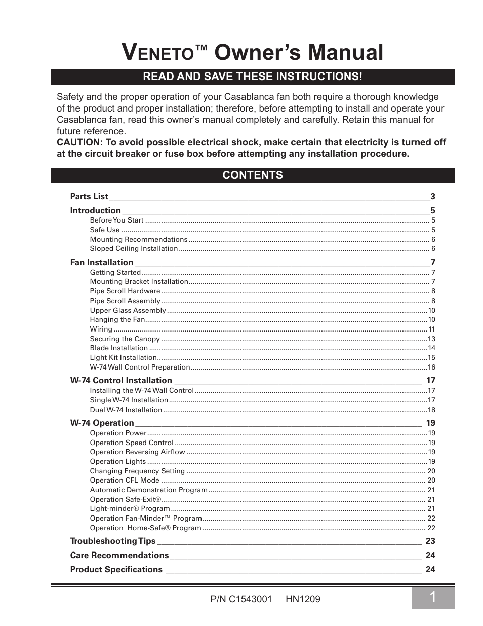 Casablanca Fan Company Casablanca Fan C15G624L User Manual | 24 pages