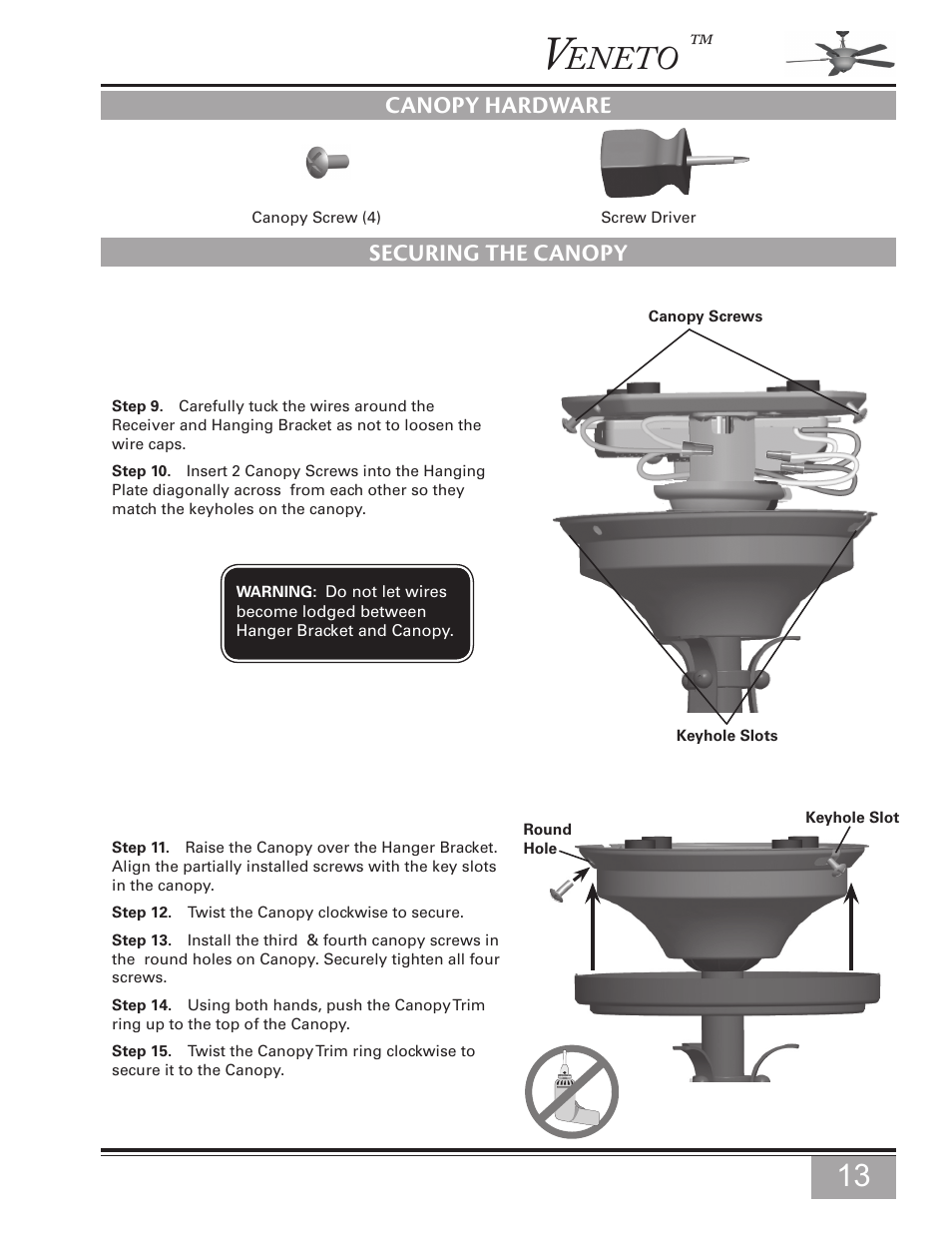 Securing the canopy, Eneto | Casablanca Fan Company Casablanca Fan C15G624L User Manual | Page 13 / 24