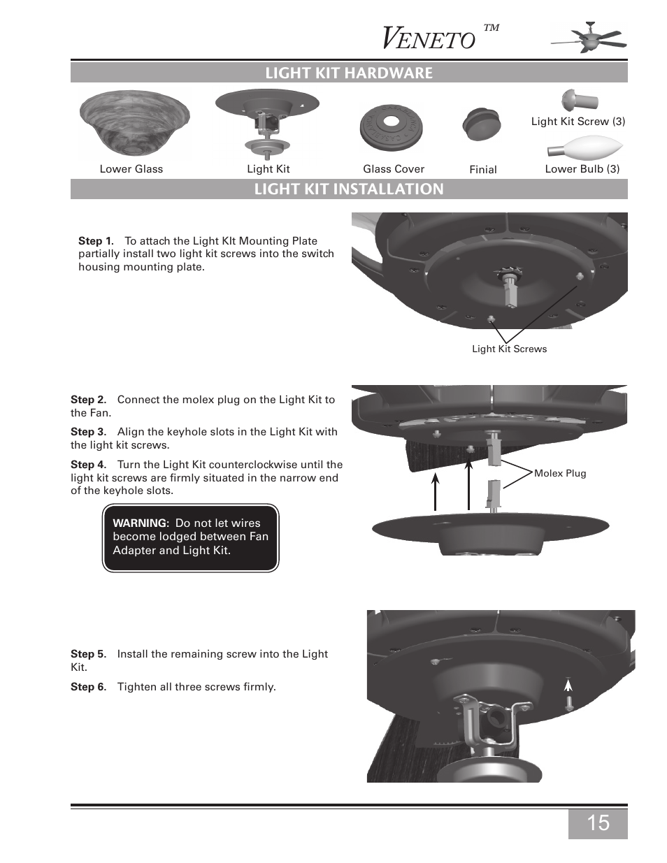 Light kit installation, Eneto | Casablanca Fan Company Casablanca Fan C15G624L User Manual | Page 15 / 24