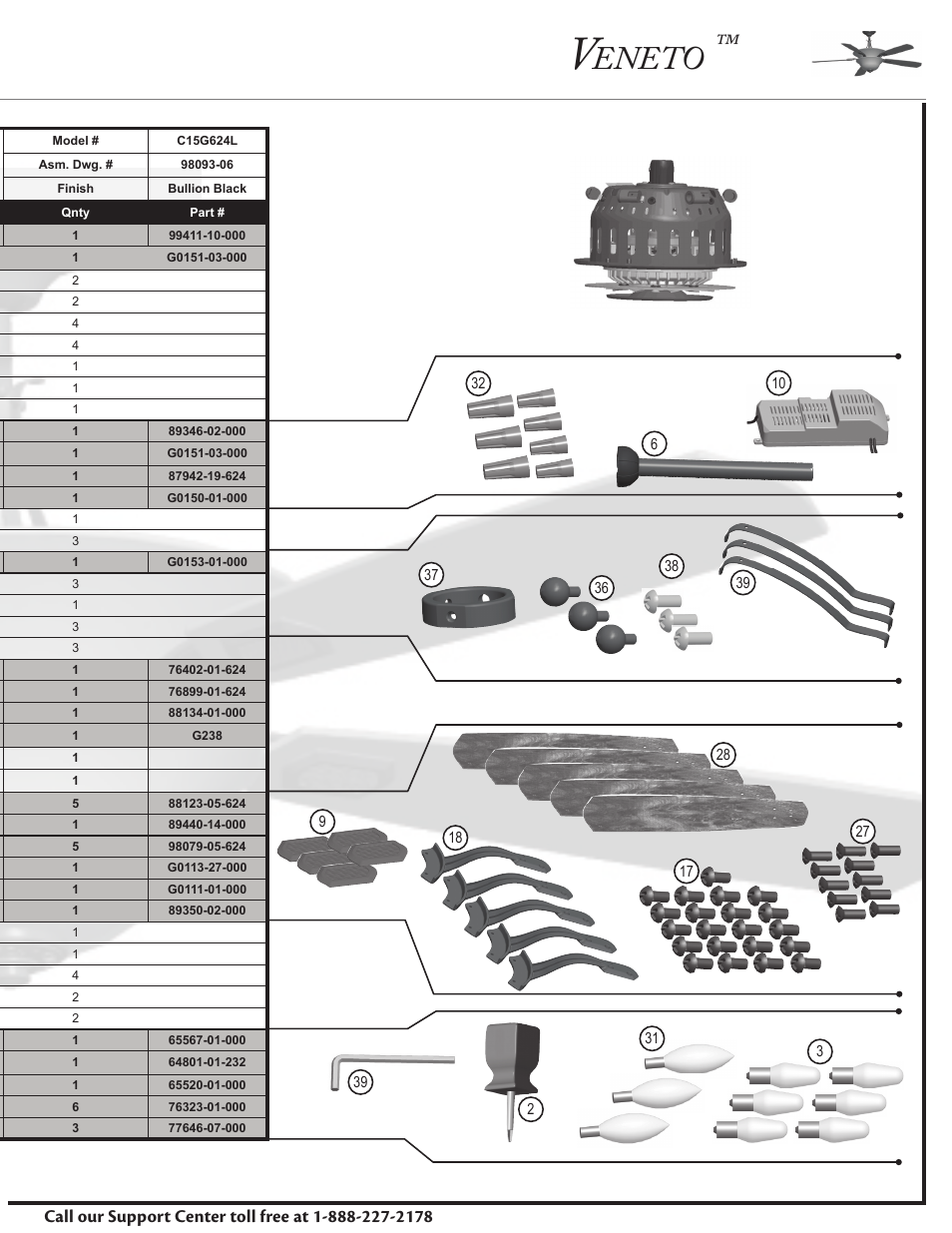 Parts list, Eneto | Casablanca Fan Company Casablanca Fan C15G624L User Manual | Page 3 / 24