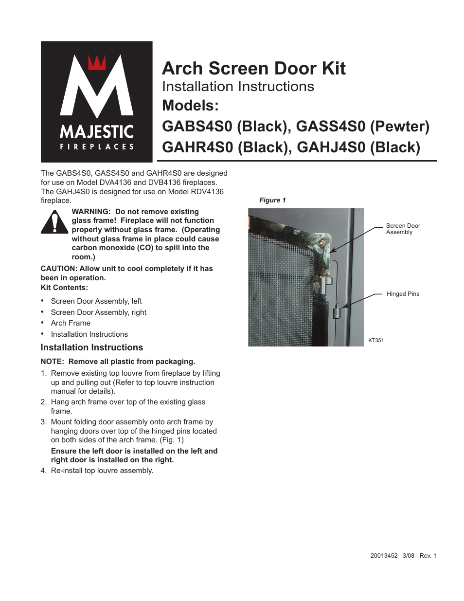 CFM Corporation Arch Screen Door Kit GASS4S0 User Manual | 2 pages