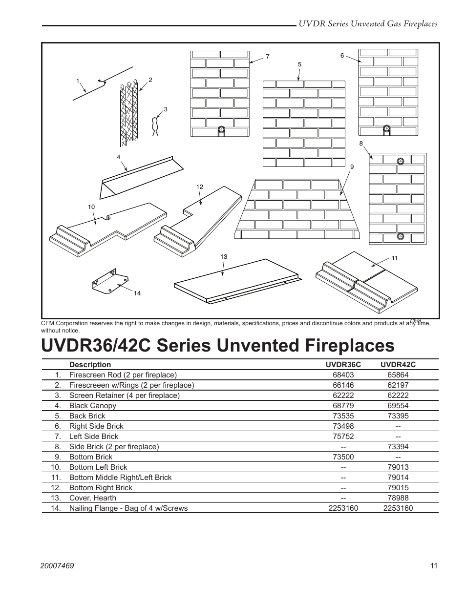Uvdr36/42c series unvented fireplaces | CFM Corporation UVDR42C User Manual | Page 11 / 16