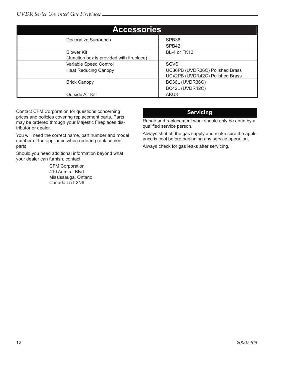 Accessories | CFM Corporation UVDR42C User Manual | Page 12 / 16