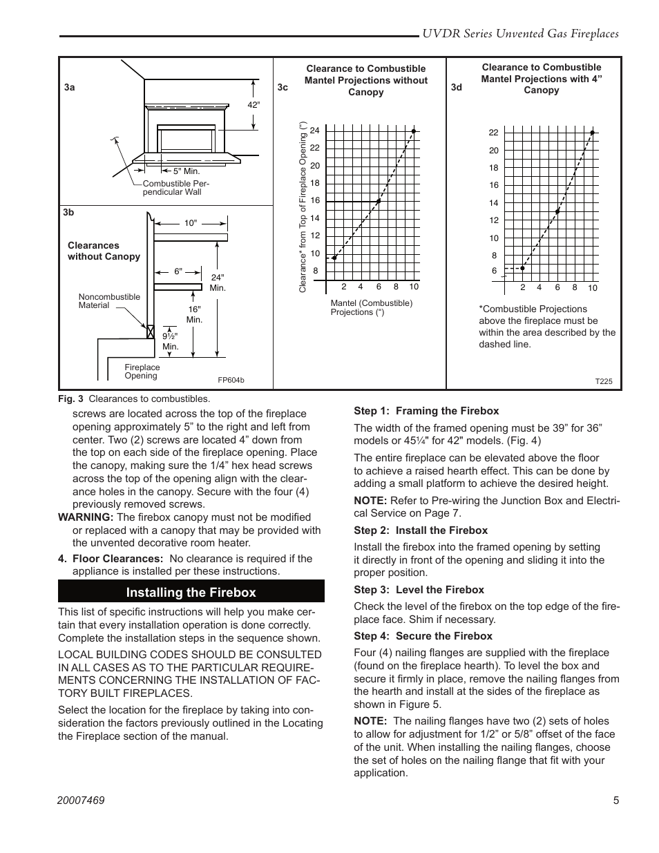 Uvdr series unvented gas fireplaces, Installing the firebox | CFM Corporation UVDR42C User Manual | Page 5 / 16