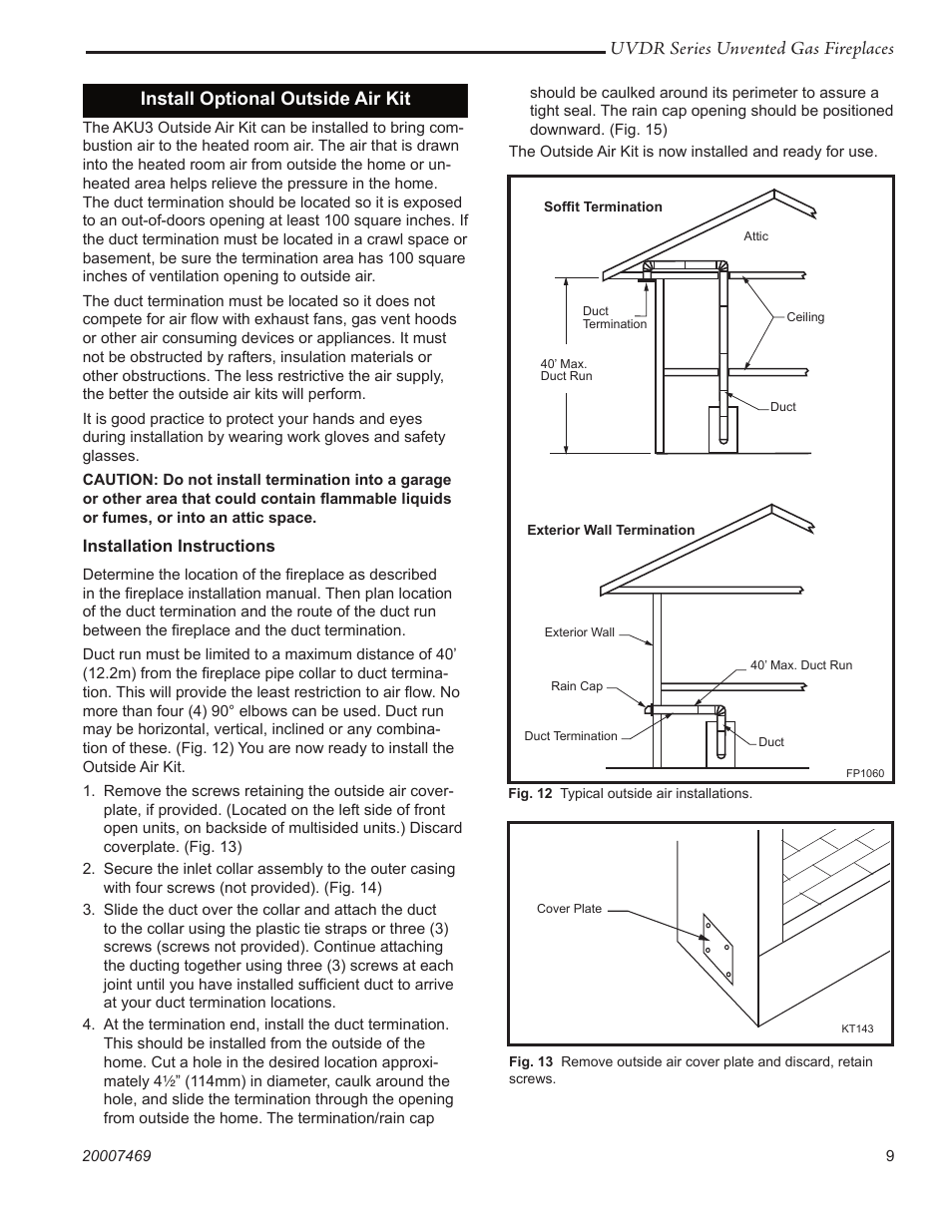 Uvdr series unvented gas fireplaces, Install optional outside air kit | CFM Corporation UVDR42C User Manual | Page 9 / 16