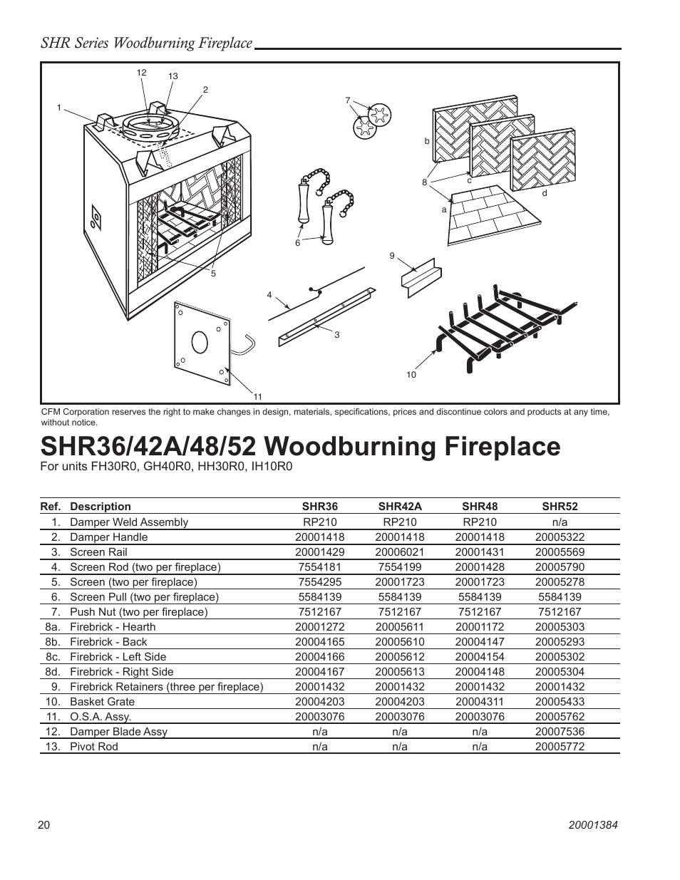 Shr series woodburning fireplace | CFM Corporation SHR36 User Manual | Page 20 / 24