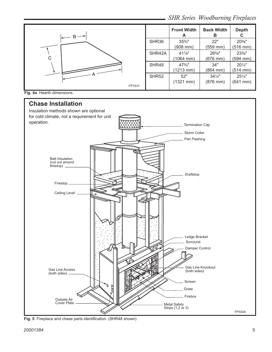 Shr series woodburning fireplaces, Chase installation | CFM Corporation SHR36 User Manual | Page 5 / 24