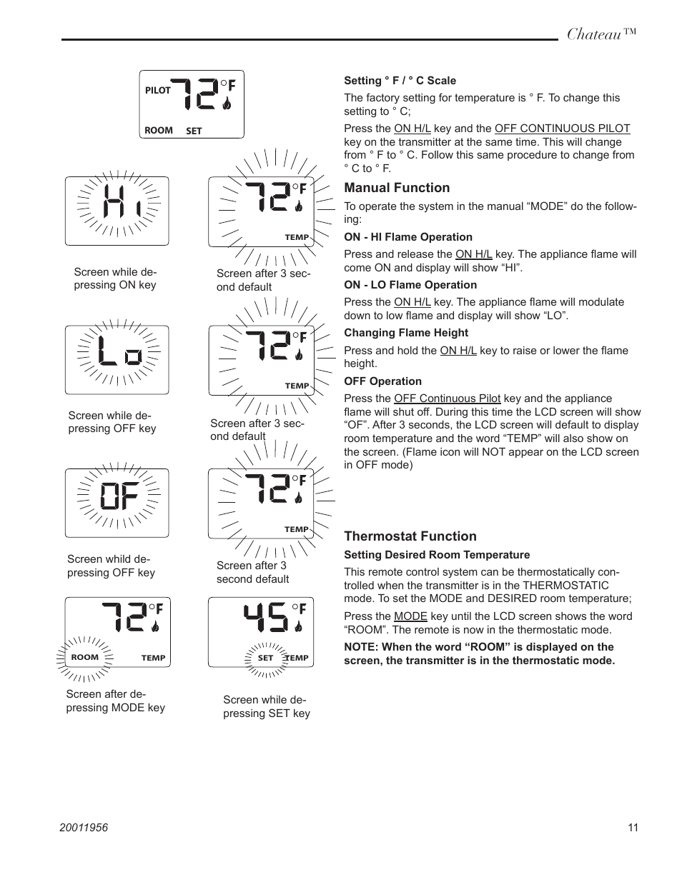 Chateau, Manual function, Thermostat function | CFM Corporation DVT38IN User Manual | Page 11 / 48