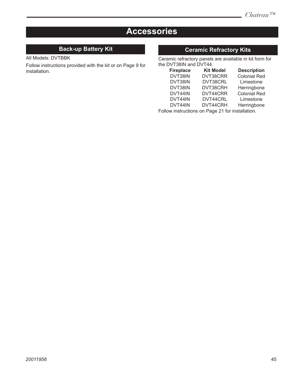 Accessories, Chateau | CFM Corporation DVT38IN User Manual | Page 45 / 48