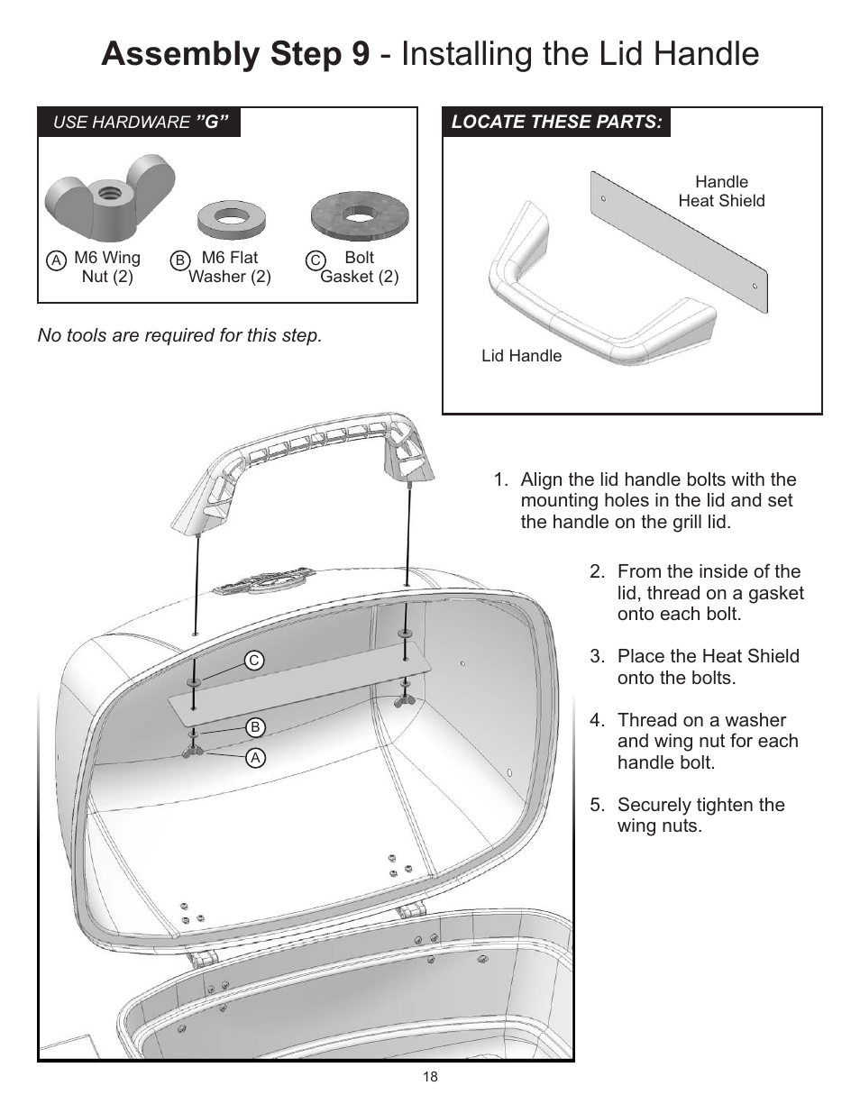 Assembly step 9 - installing the lid handle | CFM Corporation A053041 User Manual | Page 17 / 27