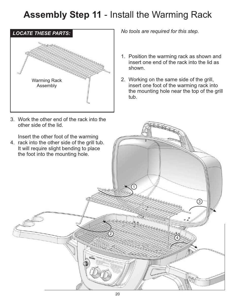 Assembly step 11 - install the warming rack | CFM Corporation A053041 User Manual | Page 19 / 27