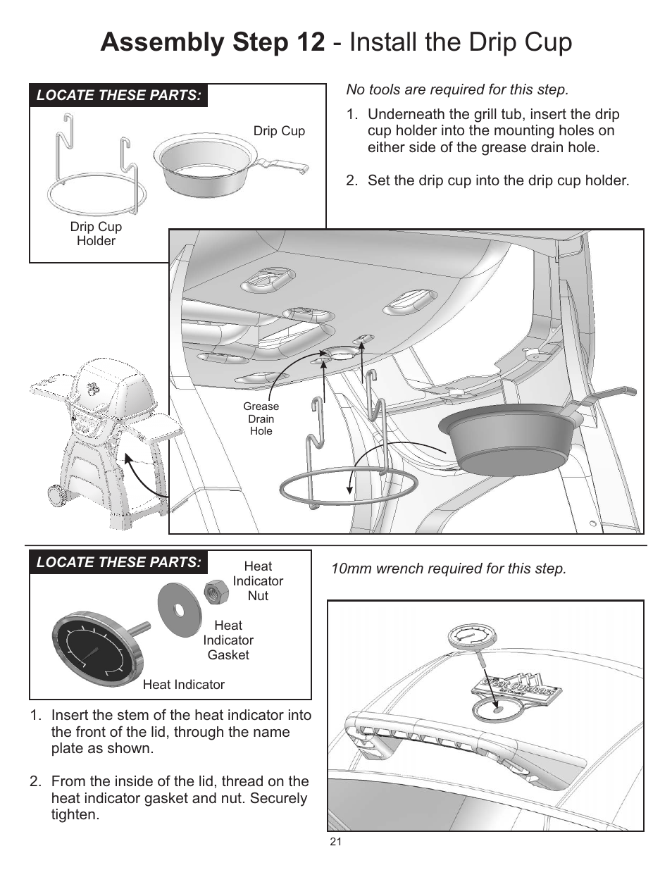 Assembly step 12 - install the drip cup | CFM Corporation A053041 User Manual | Page 20 / 27