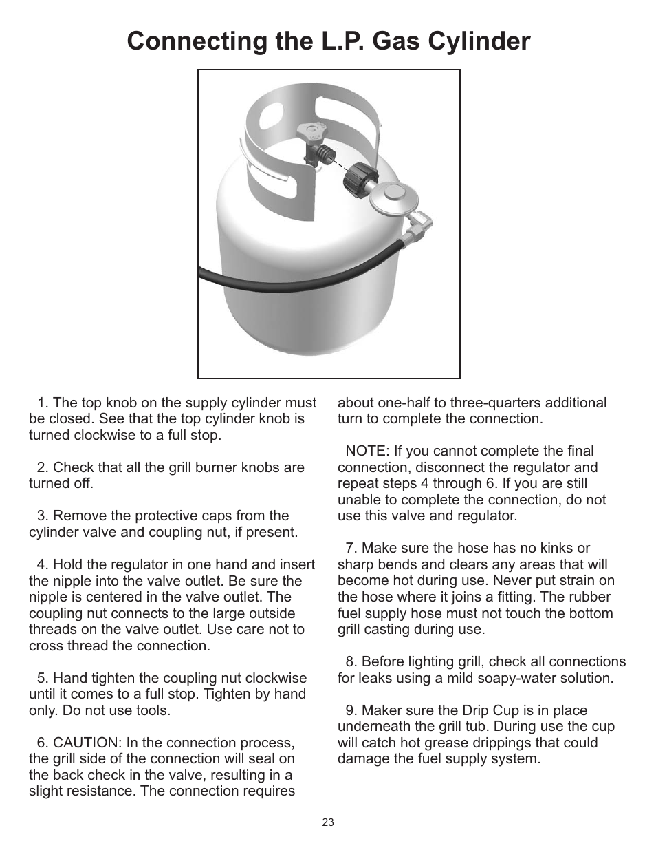 Connecting the l.p. gas cylinder | CFM Corporation A053041 User Manual | Page 22 / 27