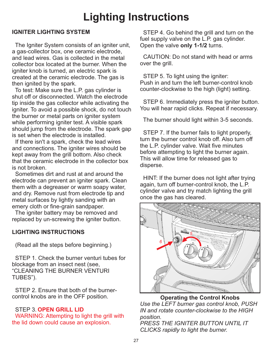 Lighting instructions | CFM Corporation A053041 User Manual | Page 25 / 27