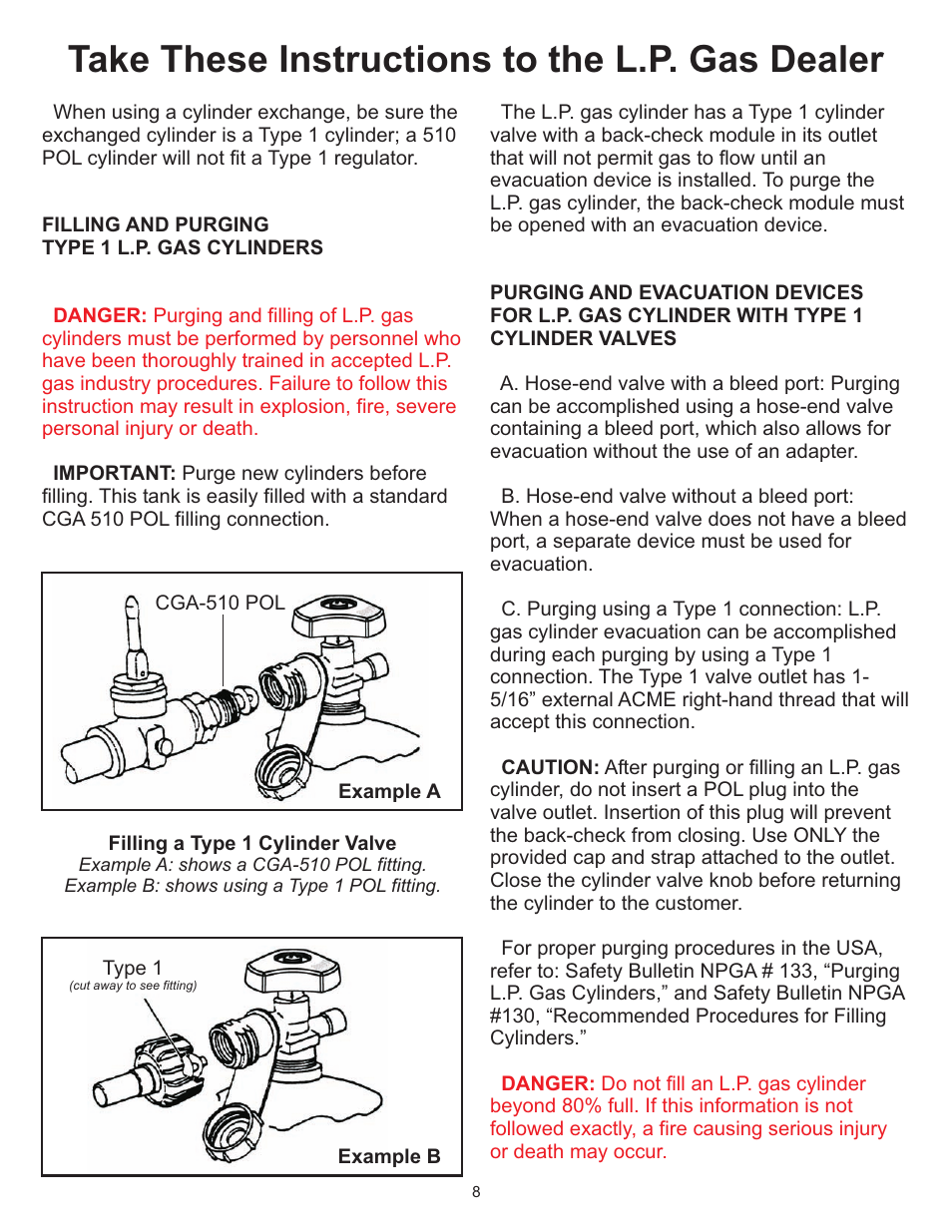 Take these instructions to the l.p. gas dealer | CFM Corporation A053041 User Manual | Page 7 / 27