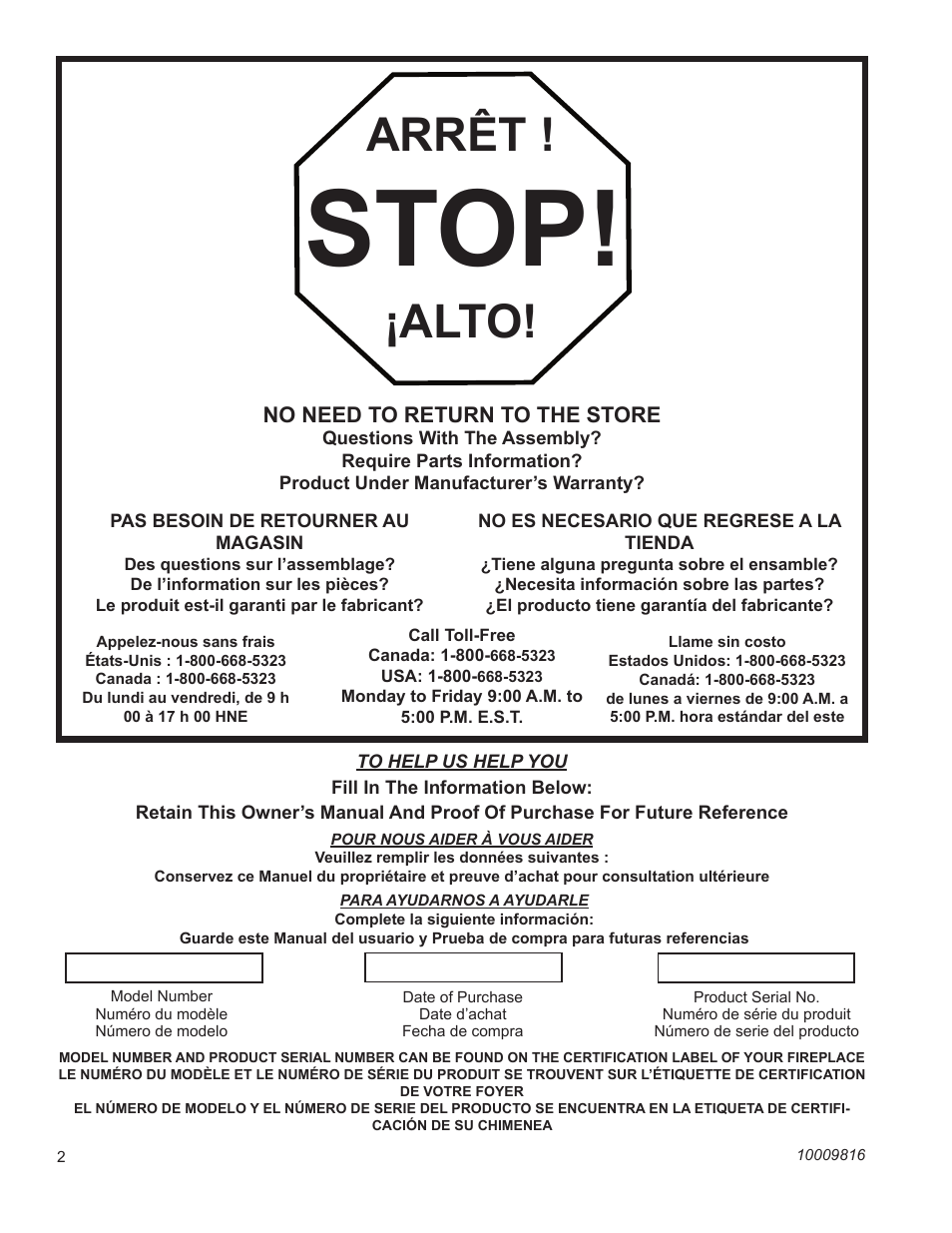 Stop, Arrêt, Alto | CFM Corporation EF22 User Manual | Page 2 / 16