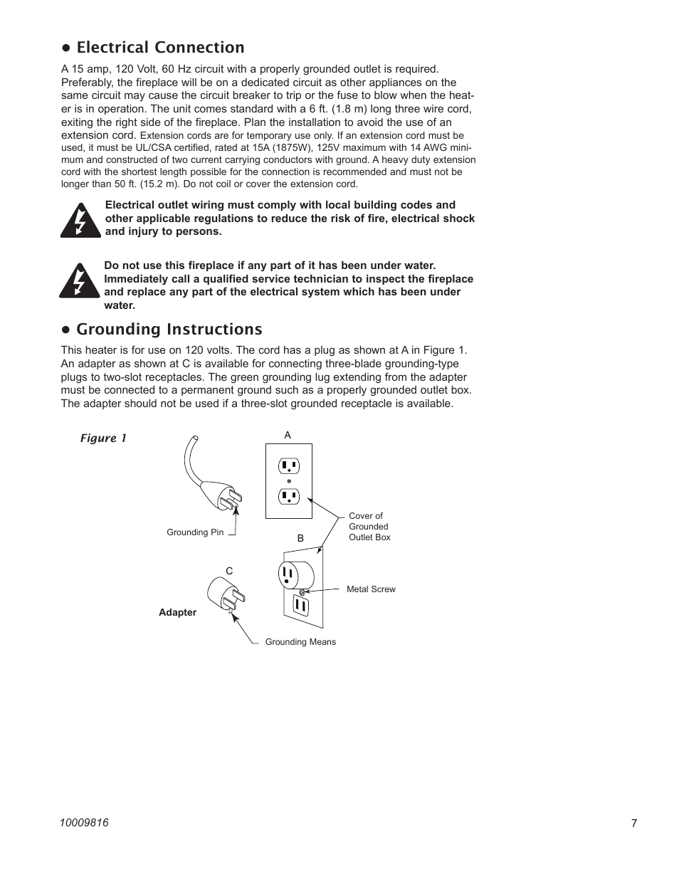 Electrical connection, Grounding instructions | CFM Corporation EF22 User Manual | Page 7 / 16