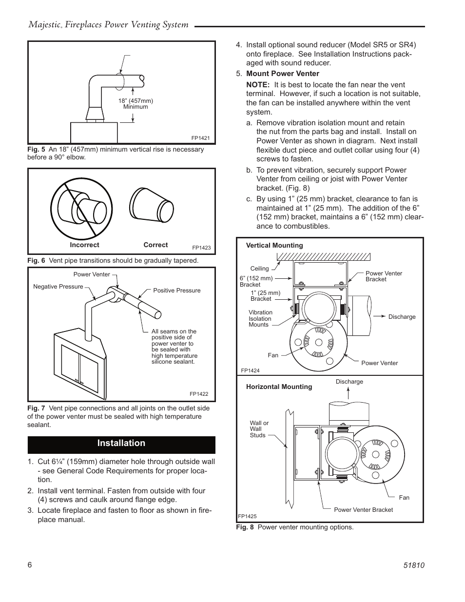 Majestic, Fireplaces power venting system, Installation | CFM Corporation PVS-1 User Manual | Page 6 / 12