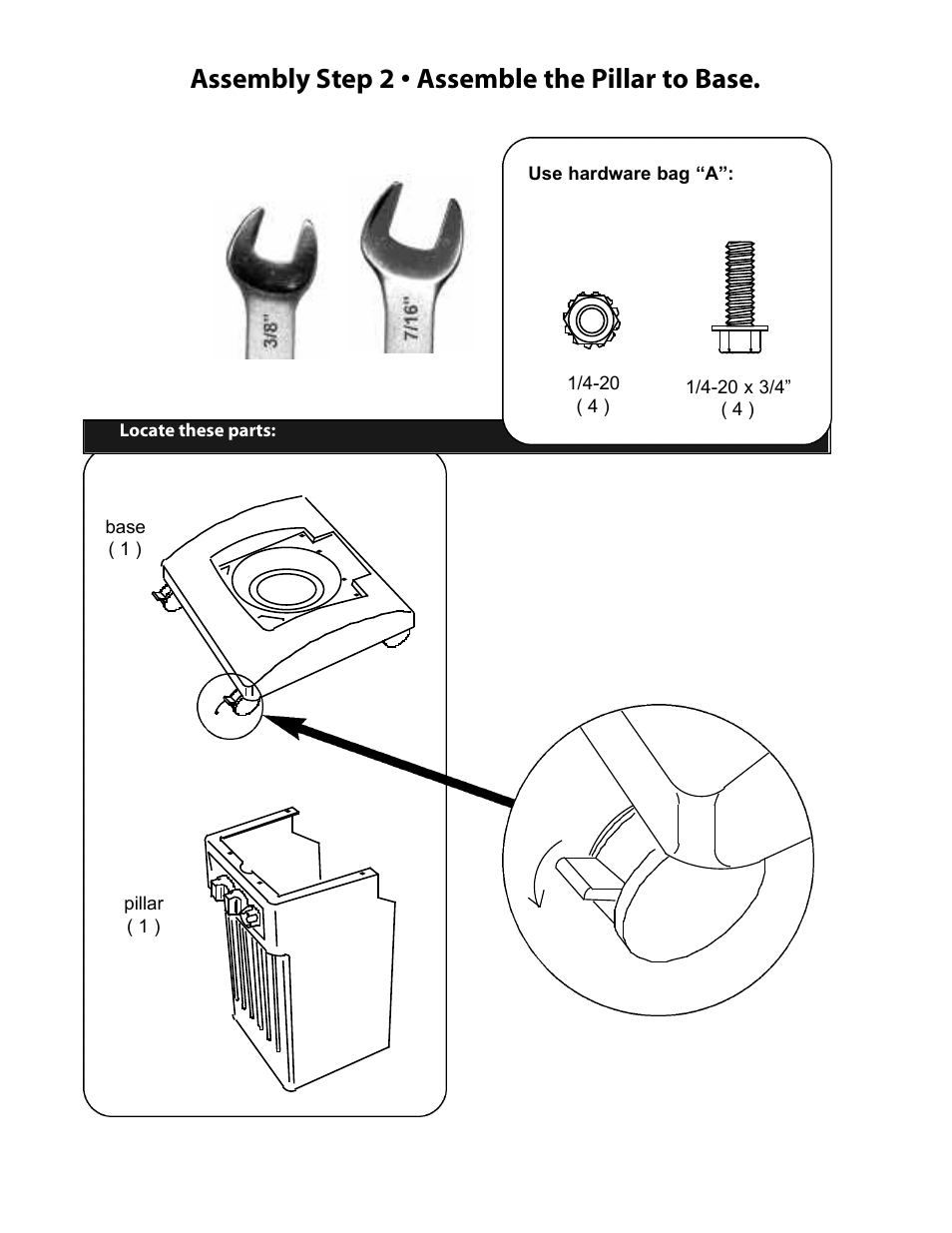 Assembly step 2 • assemble the pillar to base | CFM Corporation 7000 User Manual | Page 10 / 29