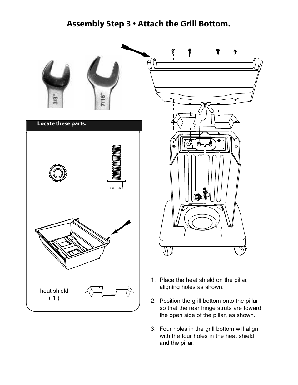 Assembly step 3 • attach the grill bottom | CFM Corporation 7000 User Manual | Page 12 / 29