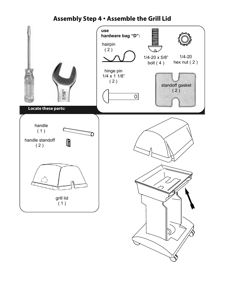 Assembly step 4 • assemble the grill lid | CFM Corporation 7000 User Manual | Page 14 / 29