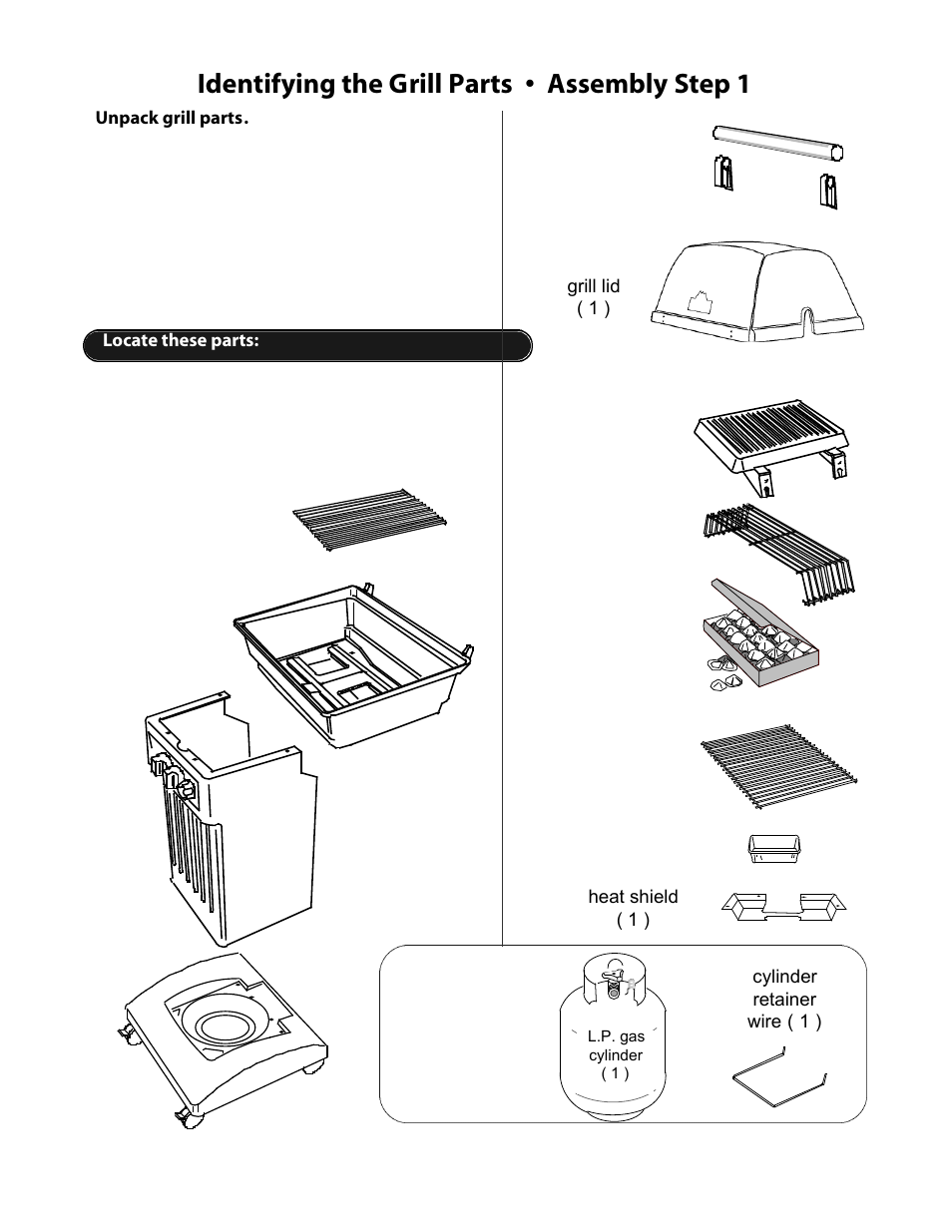 Identifying the grill parts • assembly step 1 | CFM Corporation 7000 User Manual | Page 9 / 29