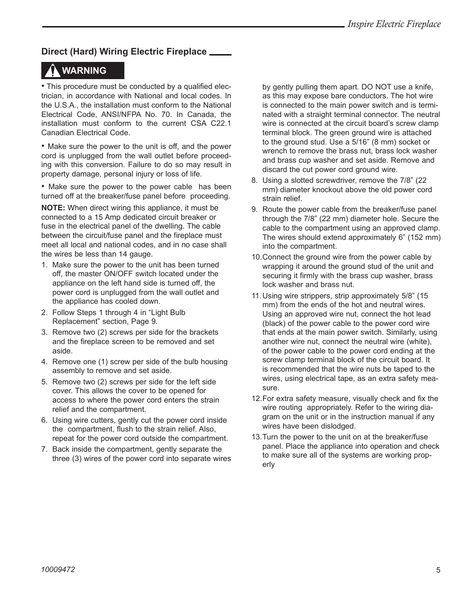 Inspire electric fireplace | CFM Corporation ICVCEFP01 User Manual | Page 5 / 12