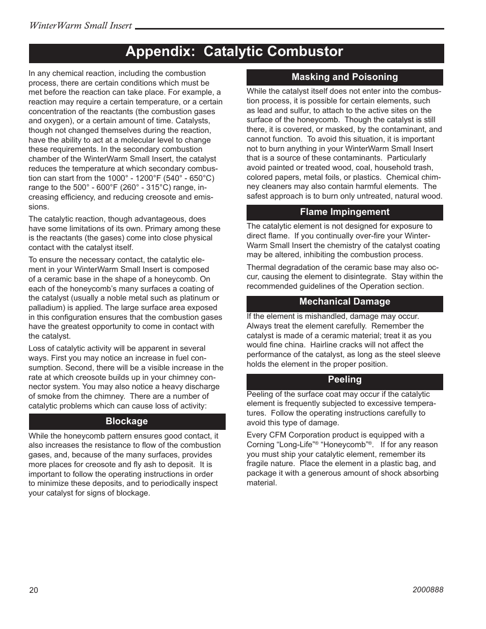 Appendix: catalytic combustor | CFM Corporation Winter Warm - Small Insert User Manual | Page 20 / 24