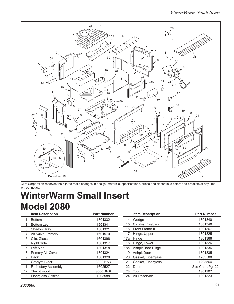 Winterwarm small insert model 2080, Winterwarm small insert | CFM Corporation Winter Warm - Small Insert User Manual | Page 21 / 24