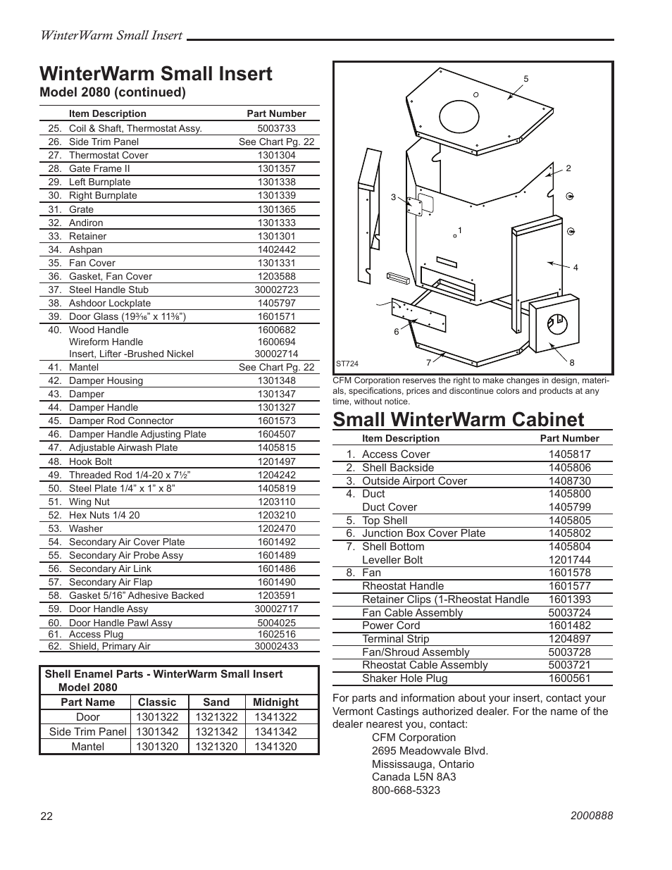 Small winterwarm cabinet, Winterwarm small insert, Model 2080 (continued) | CFM Corporation Winter Warm - Small Insert User Manual | Page 22 / 24