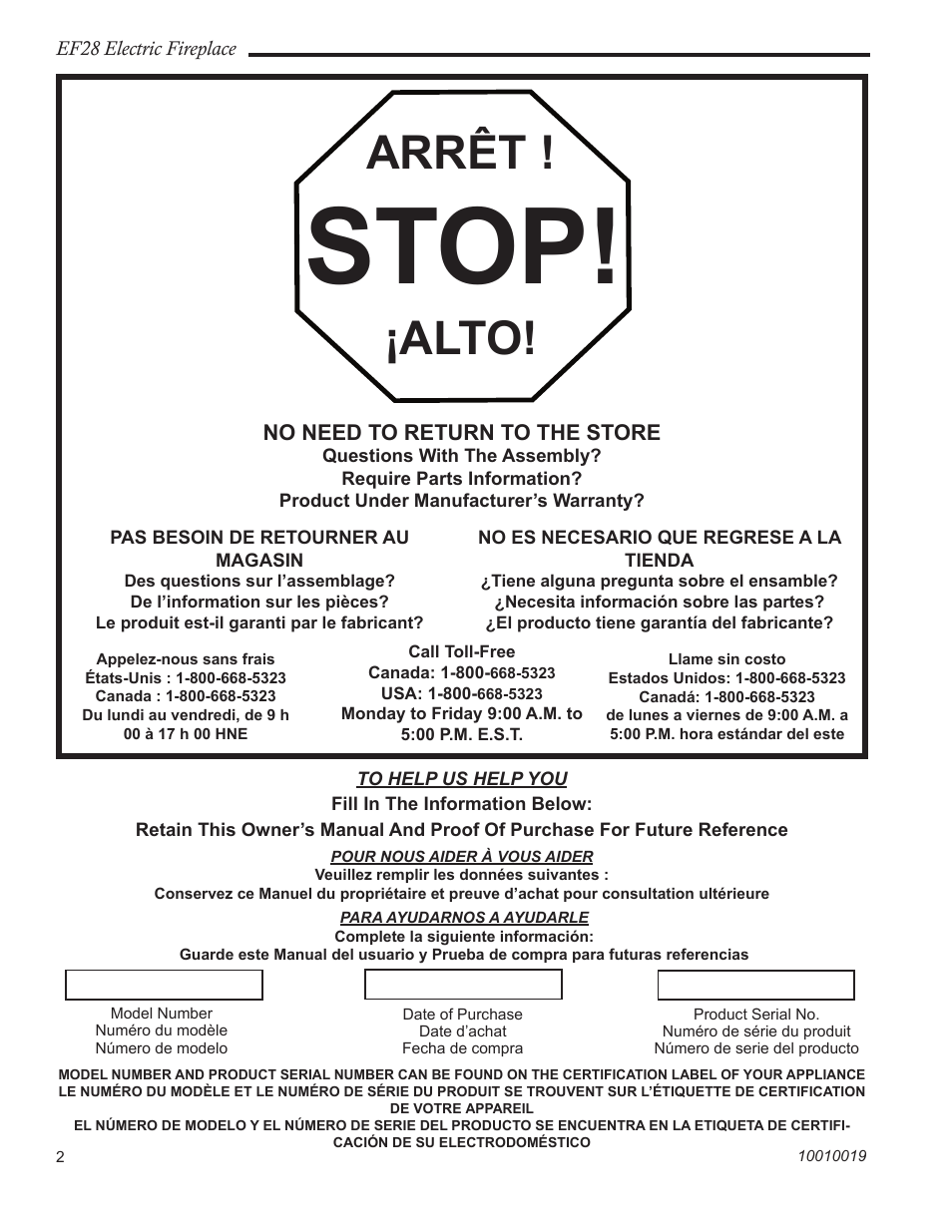 Stop, Arrêt, Alto | CFM Corporation EF28 User Manual | Page 2 / 16