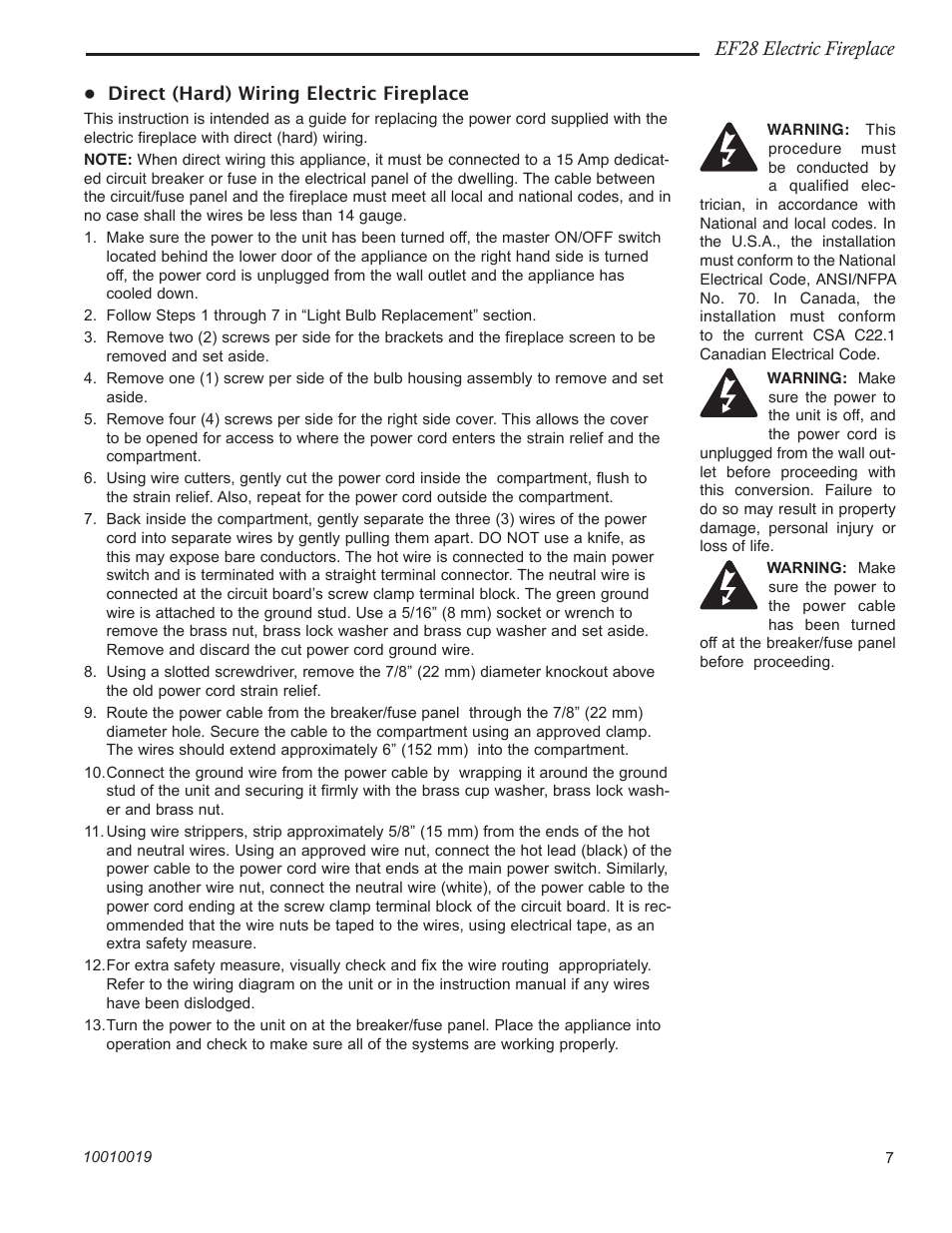 Ef28 electric fireplace | CFM Corporation EF28 User Manual | Page 7 / 16