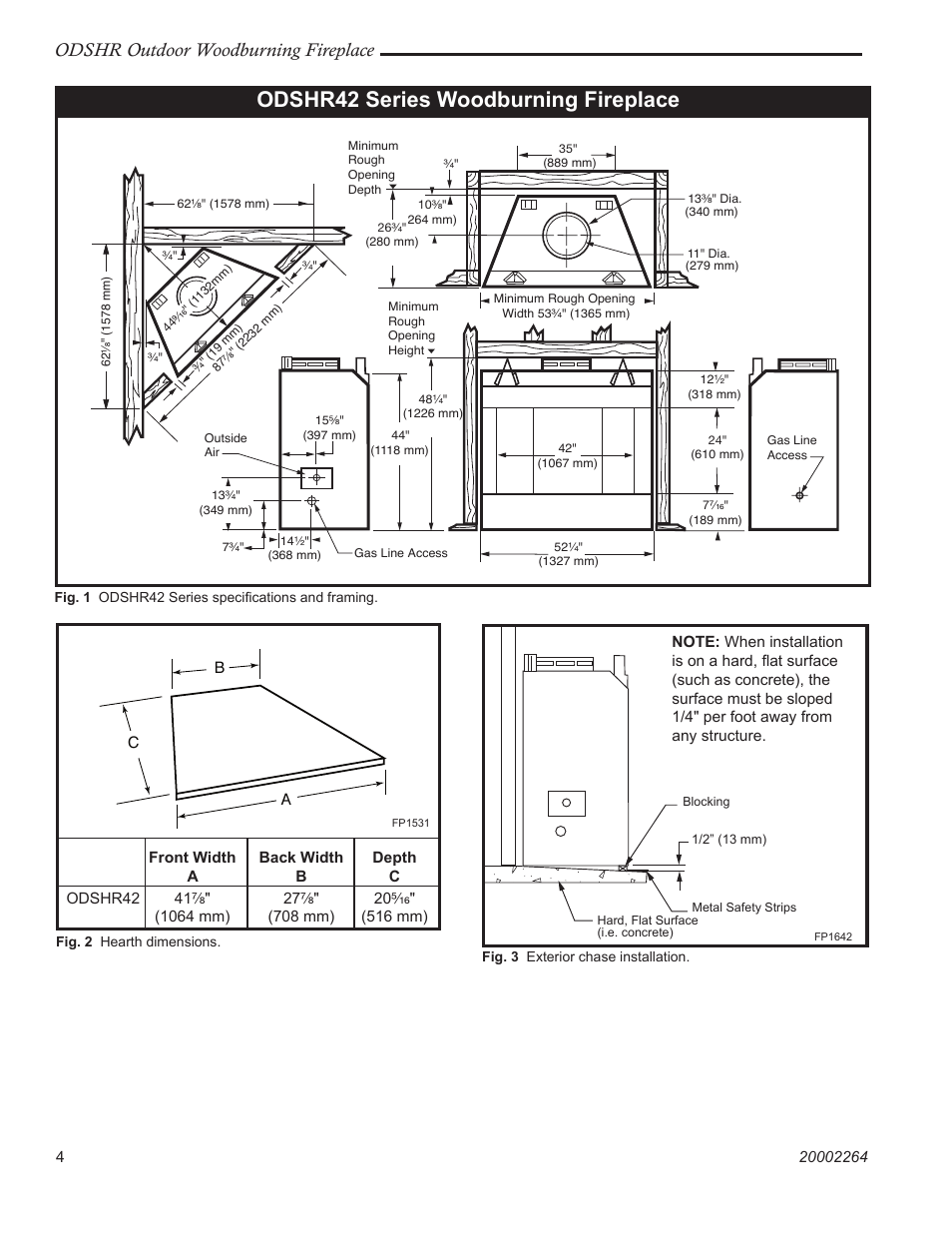 Odshr42 series woodburning fireplace, Odshr outdoor woodburning fireplace | CFM Corporation ODSHR42 User Manual | Page 4 / 24