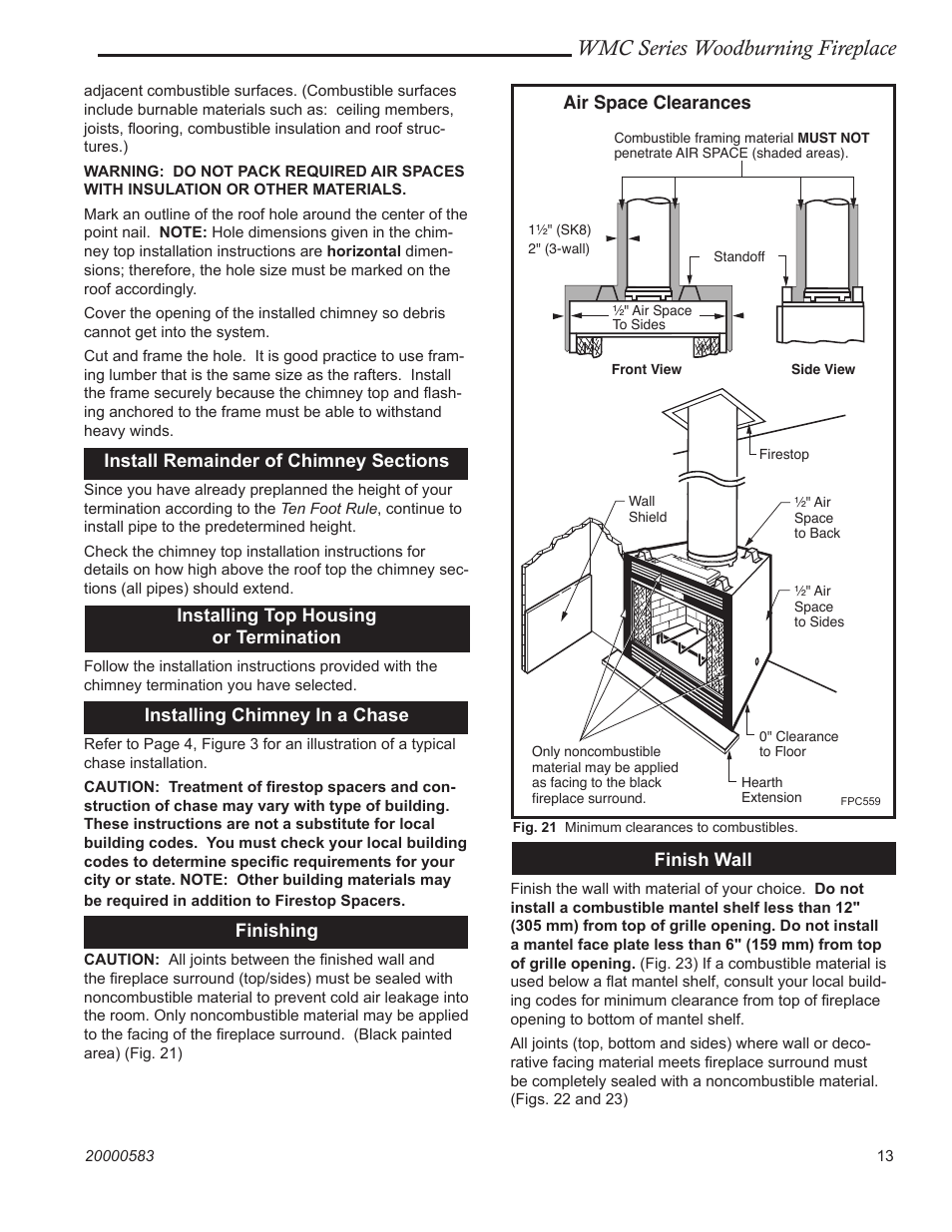 Wmc series woodburning fireplace | CFM Corporation WMC36 WMC42 User Manual | Page 13 / 24