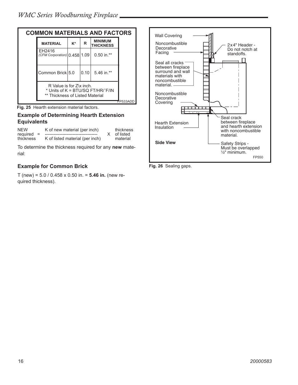 Wmc series woodburning fireplace, Common materials and factors | CFM Corporation WMC36 WMC42 User Manual | Page 16 / 24