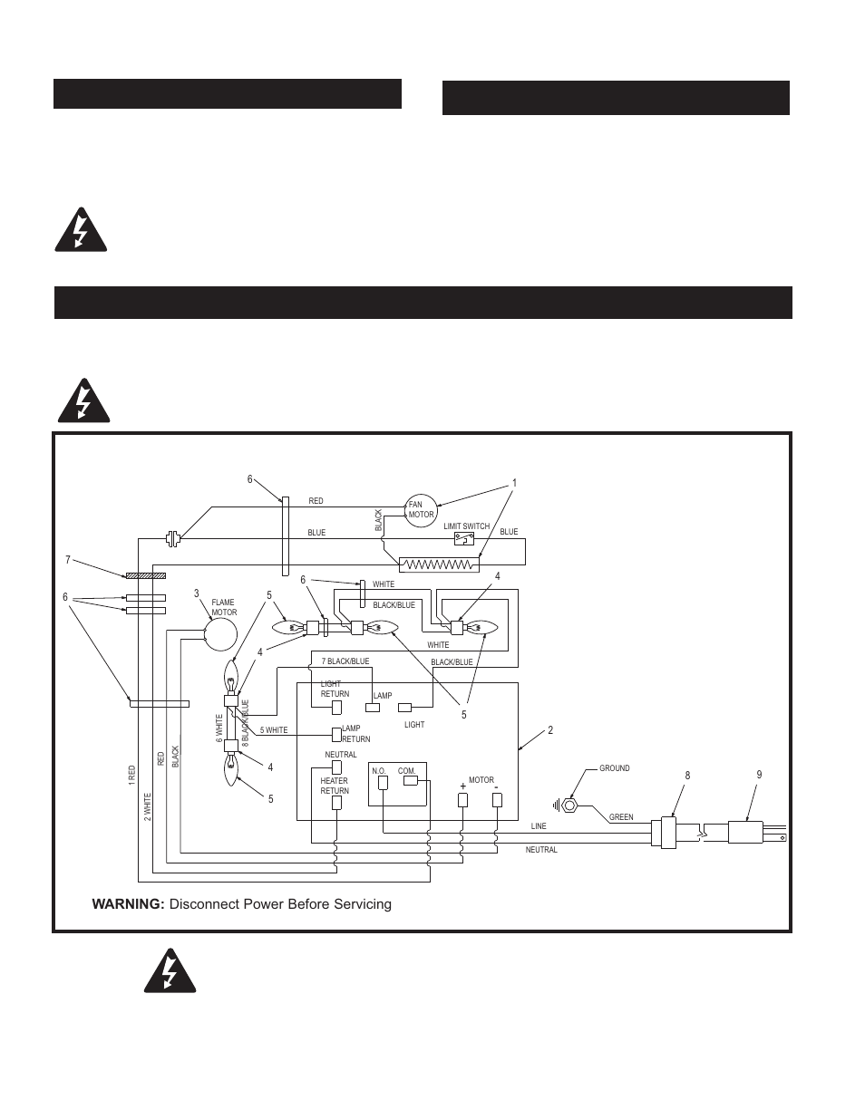 Electrical wiring diagram, Cleaning, Maintenance of motors | Warning: disconnect power before servicing | CFM Corporation HEF22 User Manual | Page 9 / 14