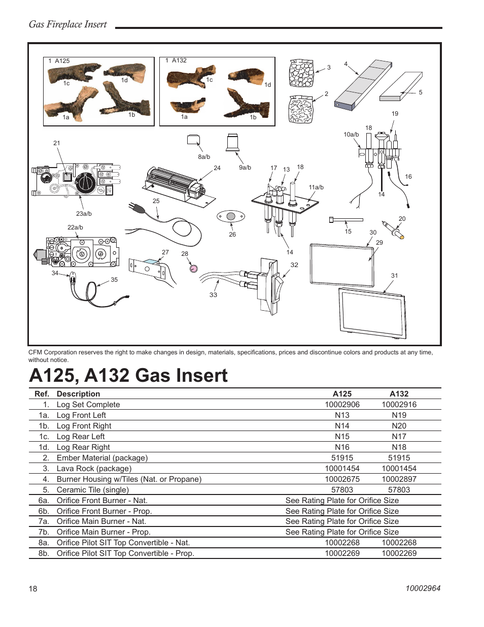 Gas fireplace insert | CFM Corporation A125 User Manual | Page 18 / 32