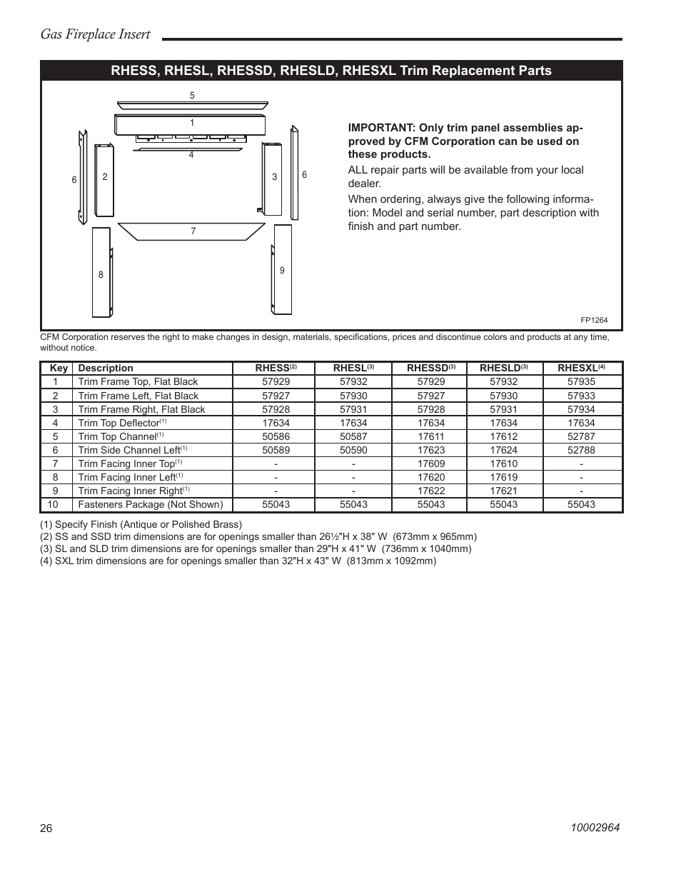 Gas fireplace insert | CFM Corporation A125 User Manual | Page 26 / 32