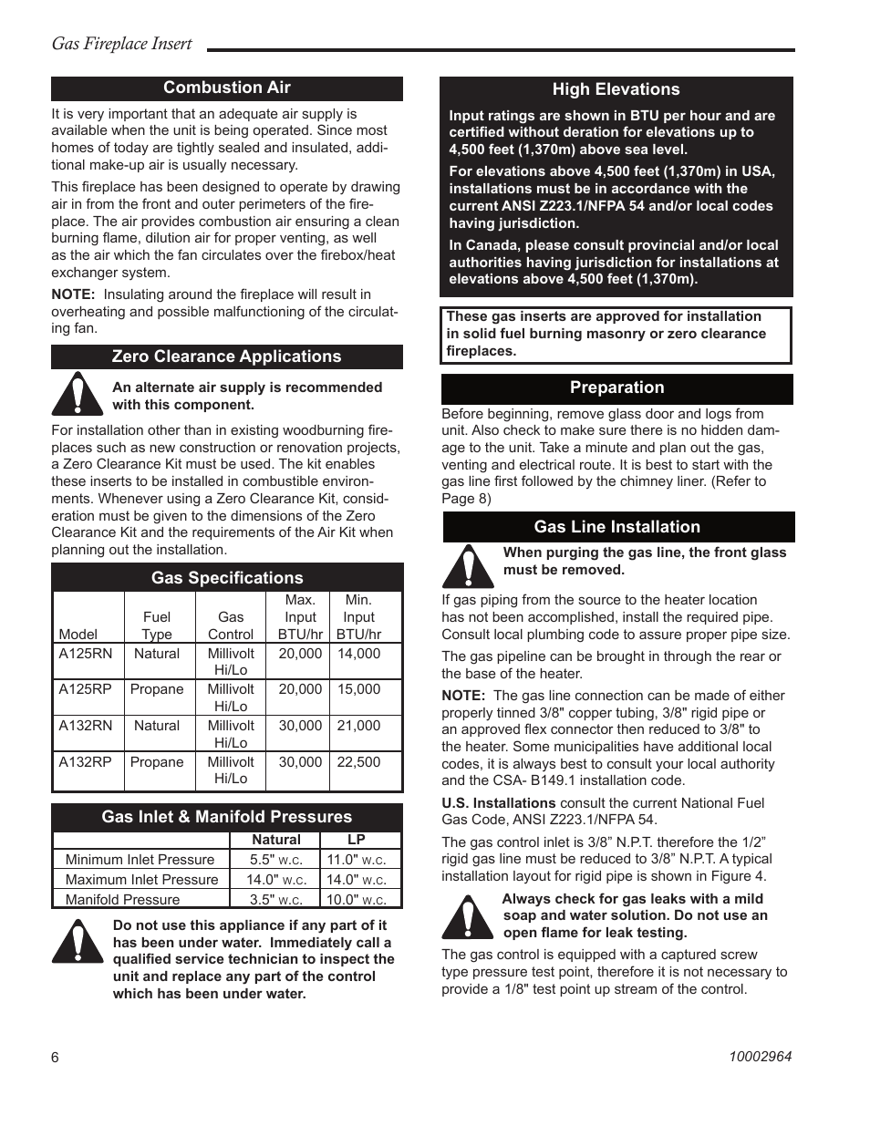 Gas fireplace insert | CFM Corporation A125 User Manual | Page 6 / 32