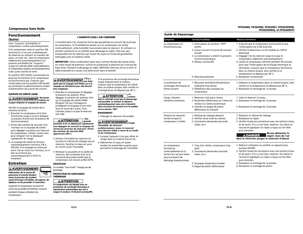 Fonctionnement, Entretien | Harbor Freight Tools FP202999DQ User Manual | Page 12 / 12