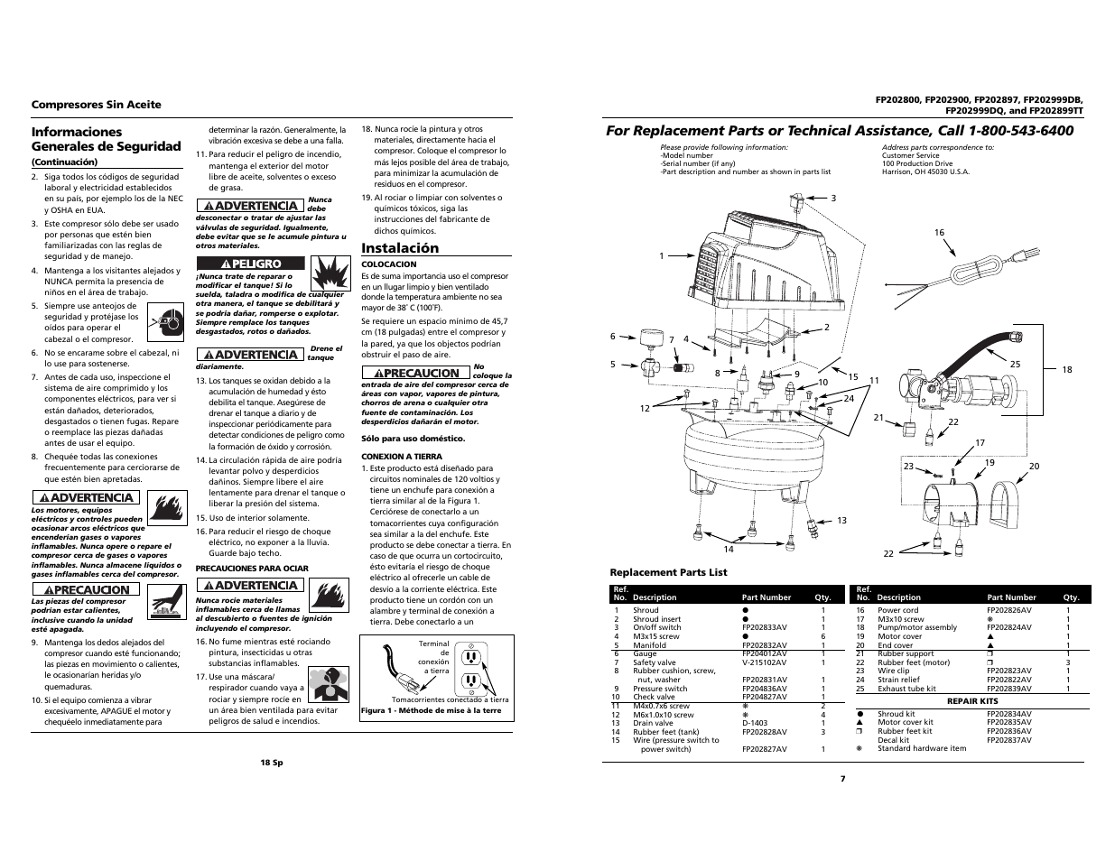 Instalación, Informaciones generales de seguridad | Harbor Freight Tools FP202999DQ User Manual | Page 7 / 12